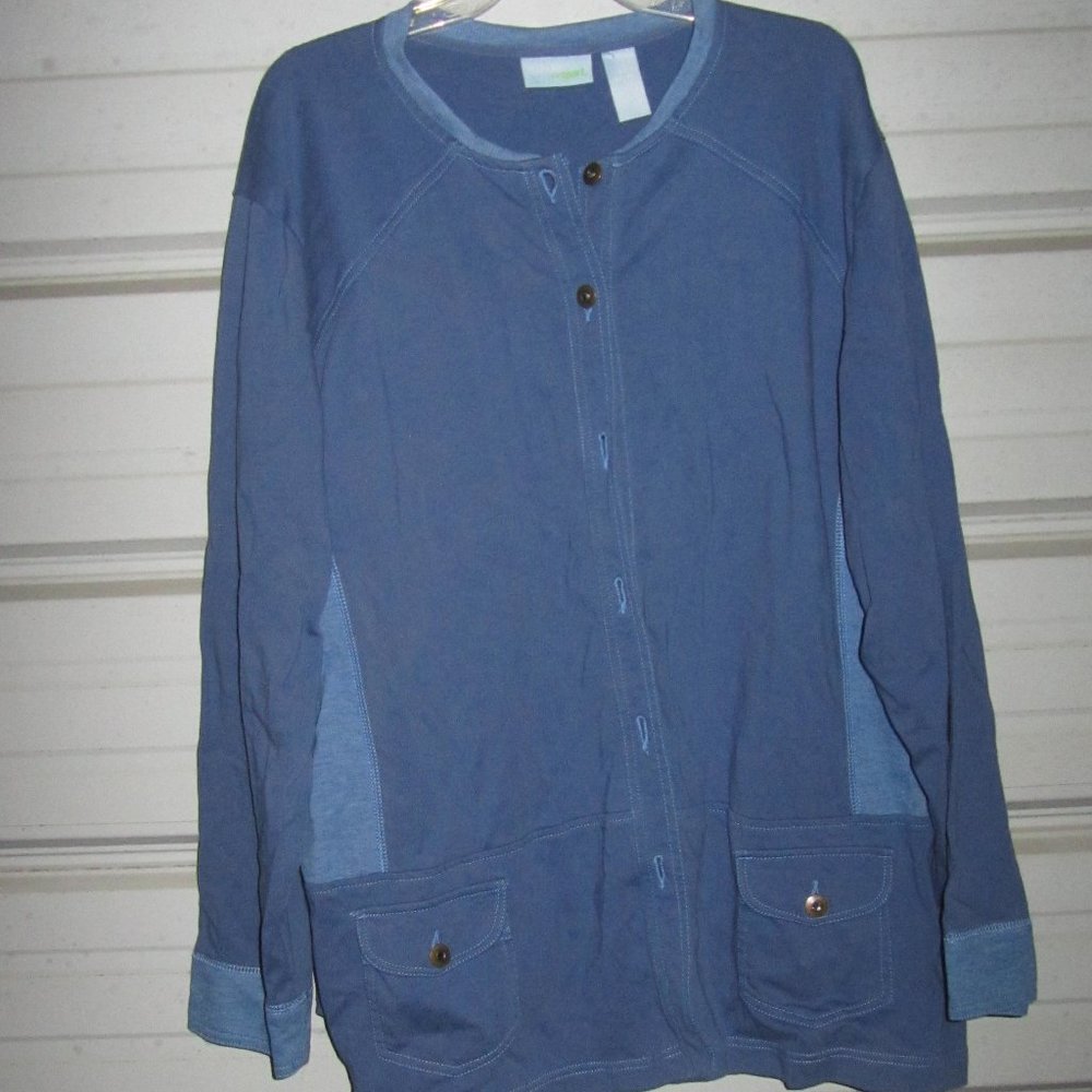 4X Plus Size 30/32 Liz & Me Sport Cotton blue Cardigan sweater jacket top shirt